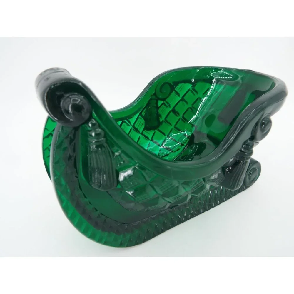 Vintage Green Hard Plastic Christmas Sleigh Candy Dish Pair of 2